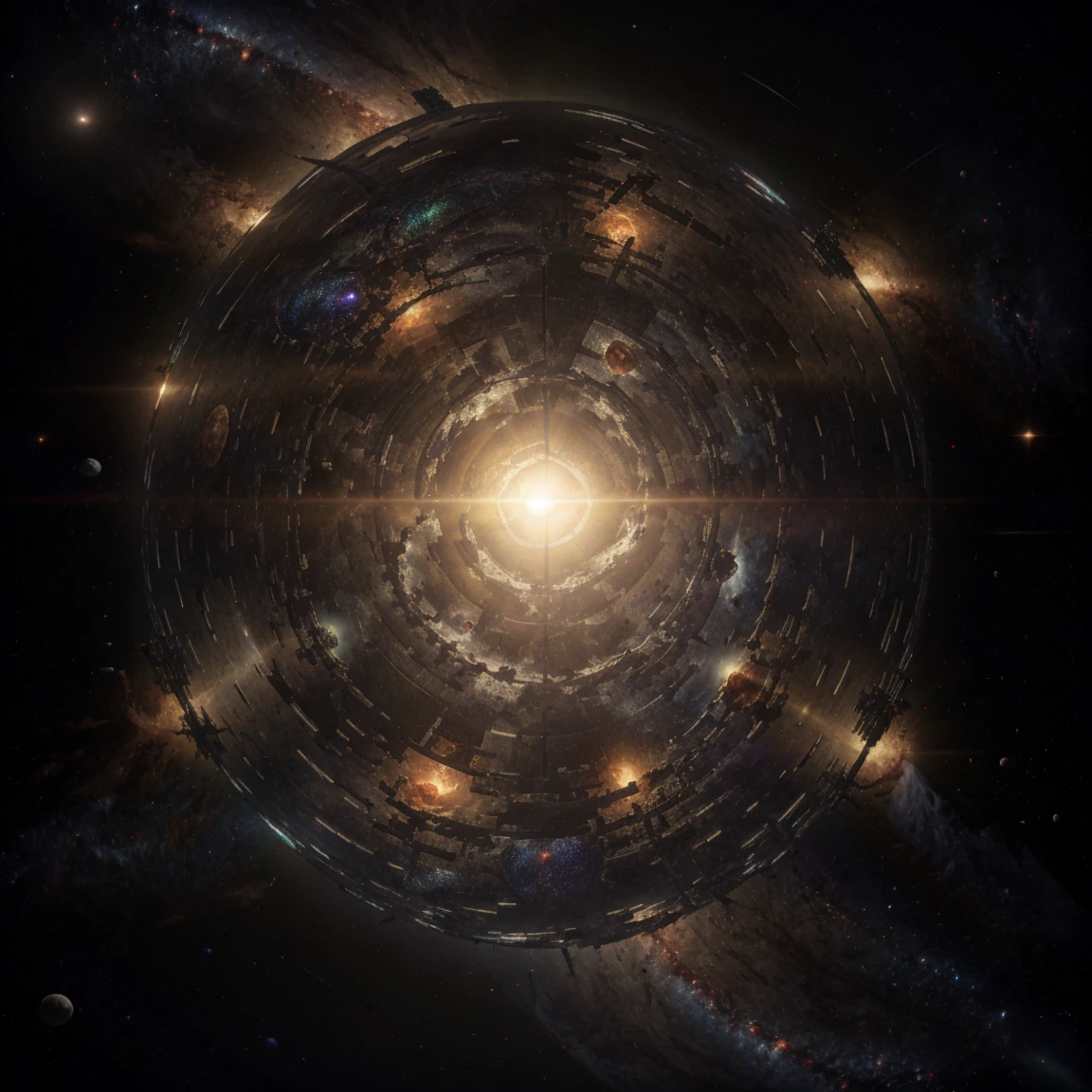 a dyson sphere in space, planet earth, glowing sun, detailed planetary surface, solar system, vast cosmic landscape, detailed architecture, organic curves, futuristic design, cinematic lighting, dramatic atmosphere, volumetric fog, vibrant colors, dynamic composition, photorealistic, high resolution, 8k, ultra-detailed, masterpiece，galaxy