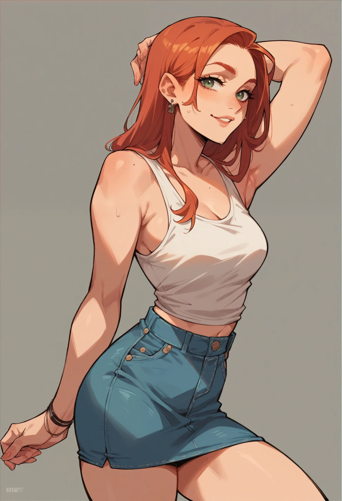 mulher raposa,red hair,(hands on breasts),Mamalhuda,corpo em forma, pants and shirt without bra, revelando peito, Rosto e olhos detalhados 1.2,(sem calcinha),pernas longas,8k,alta qualidade, Front view, clivagem completa,DAMP BODY, mamilos duros, sorriso sexy, cabelo curto