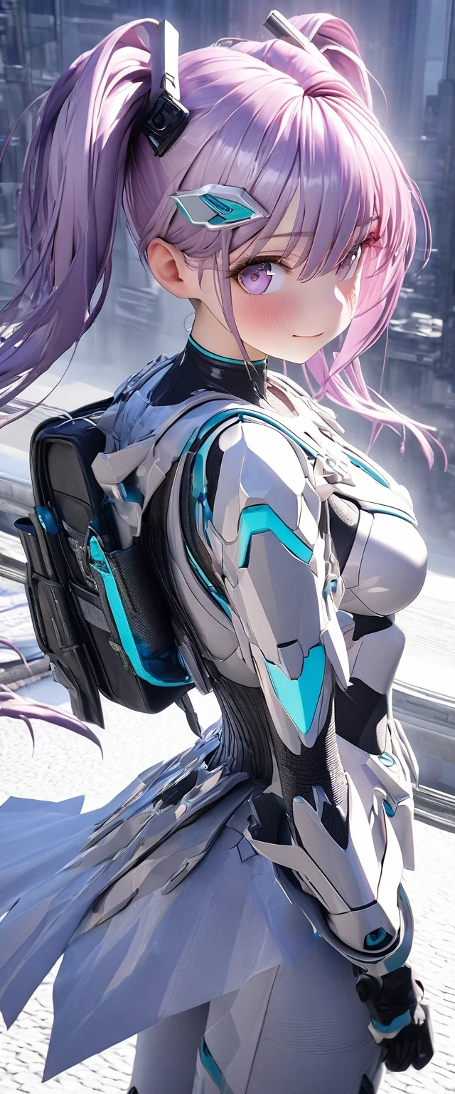 １Beautiful Cat Type Android Girl,Beautiful blue hair,Purple gradient towards the tips of the hair,Rectangular mechanical ear protectors