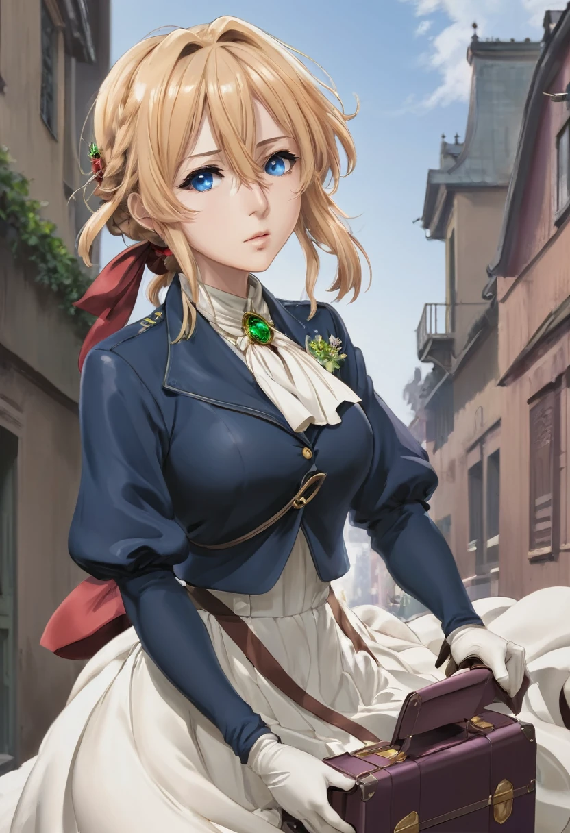 best quality, ultra-detailed, high resolution, extremely detailed cg, unity 8k wallpaper, masterpiece,masterpiece, highest quality, High resolution, violet evergarden, Braid, hair ribbon, red ribbon, jewelry, white ascot, brooch, blue jacket, long sleeve, brown gloves, white dress, long dress, nipple cutout ,1 suitcase, Scat Girl, Poop excretion, Poop in the hair, poop on the face , in a street , Seen by many people , Body covered with poop, defecate on the body, a lot of poop on the body, stuffed with poop, unclean, High quality, big areola, crouching down, spread pussy , exposure, Dark armpit hair, Sensually, The sheen, embarrassed,shed tears , drooling , saliva , saliva on tongue