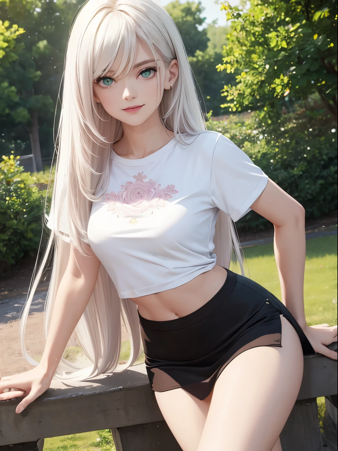 (hyper realistic), (illustration), (high resolution), (8K), (extremadamente detallado), (best illustration), (hermosos ojos detalladoejor calidad), (super detailed), (Obra maestra), (fondo de pantalla), (cara detallada), solo, 1 chica, pelo blanco ondulado, coreano, heterochromic eyes, small moles under the eyes, camiseta rosa, pantalones de yoga negros debajo se marca la vagina, piernas largas, abdominales apretados, sin fugas en el pecho, calle de fondo, de pie