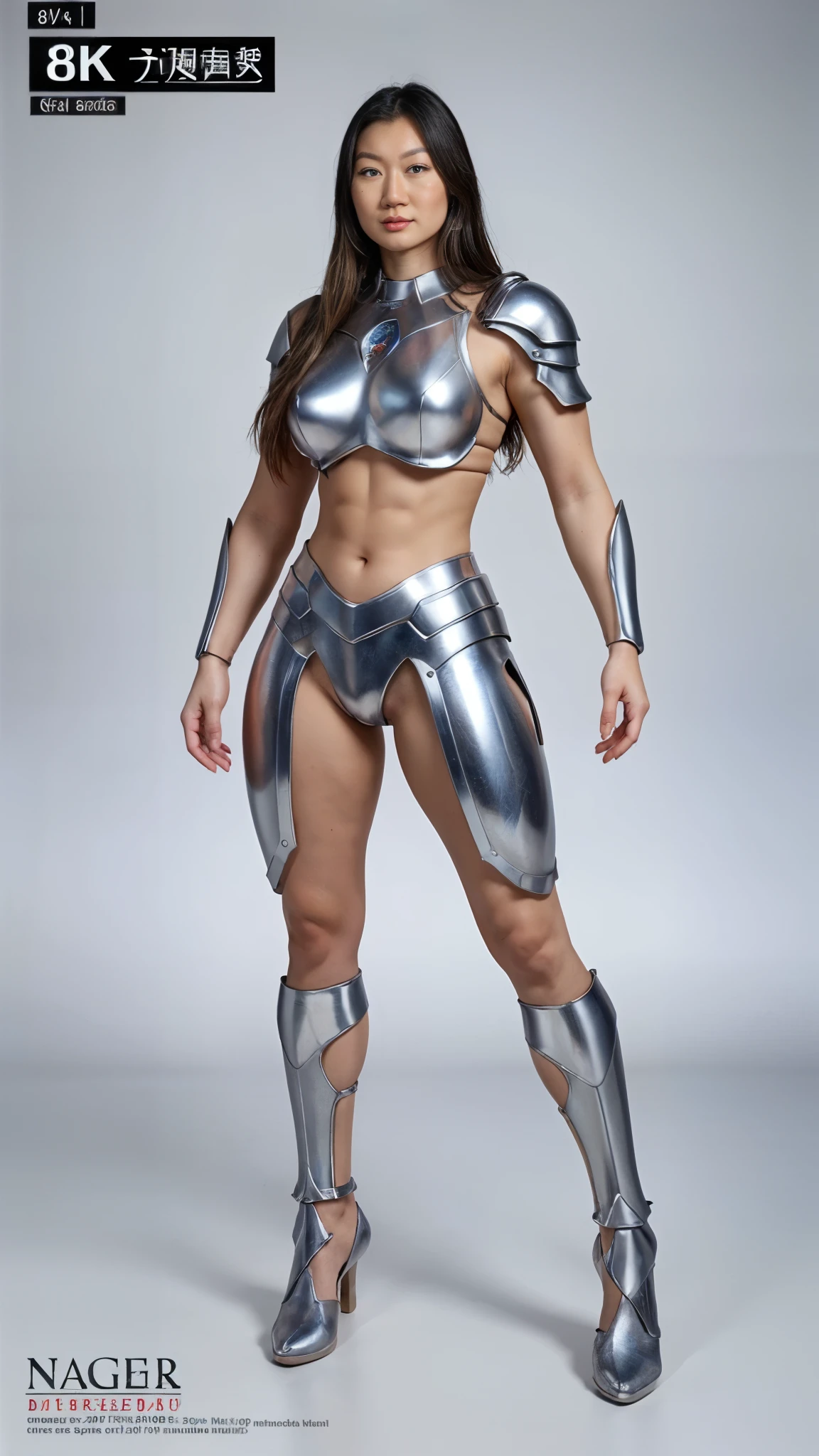 Subject: Valkyrie asian Lady Knight Style: Hyper realistic, epic fantasy digital art Detail: 8k high definition resolution, detailed drawing, superior quality Anatomy: Correct anatomy, muscular body Pose: Full body standing, symmetrical, muscular arms turned behind body Origin: Asgard Additional: 1 girl