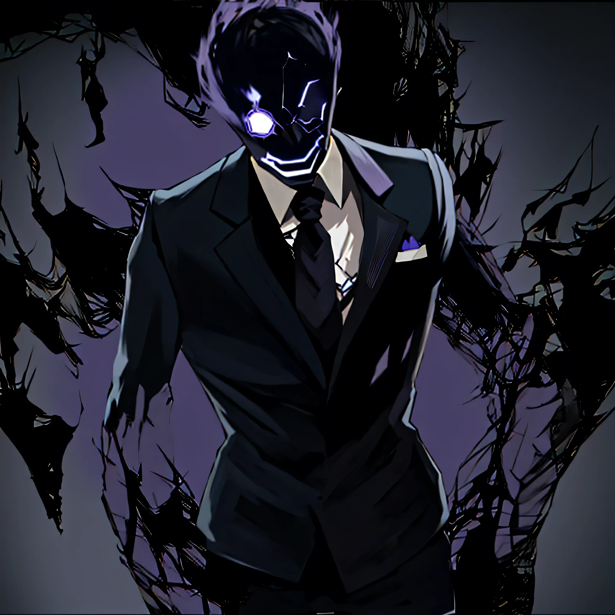 1 boy, alone, Kurofuku, tie, male focus, black suit, Purple eyes, Upper body, black pants