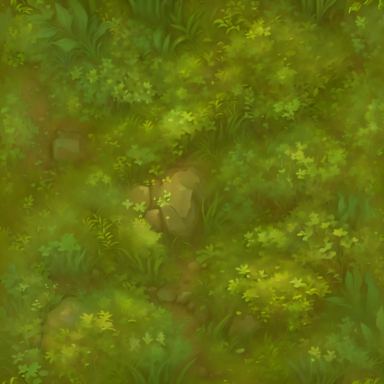 topdown grass game texture, handpaint, stylized, overgrown background, background lush vegetation, thorn background. d&d, forrest background, forest backdrop, overgrown foliage, stylized grass texture, woodland background, dense vegetation, soft forest background, dense thickets on each side, detailed forest background, top down view, 4 meter * 4 meter, game texture, substance designer, handpaint, ground