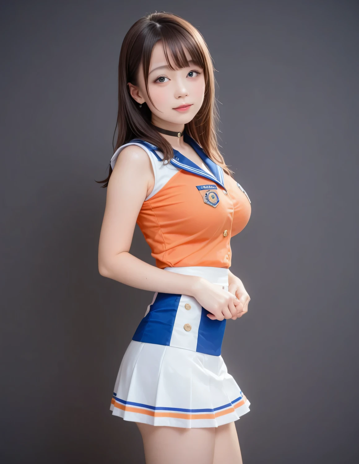 ((Live Action, photograph)),  RPG style character status screen with young female name [number.003Mirei♀18]Displayed prominently at the top of the screen. The interface is designed in RPG game style, three views, Front View, Back and side view, Simple Background, The screen displays seven main abilities:::  (Physical Strength), intellectual (Intellectual), Charisma (charm), warn (speed), Grace (Grace), charm (Sex Appeal), と幸luck (luck). Each ability is represented by a horizontal bar.., Filled in to indicate current level, Ranks S to E. In addition, the special skills Mimicry (Mimicry) and absorption (absorption) The icon and description are displayed, Best Quality, photograph, live-action, Standing girl,Big Breasts, Slim face, The body is slim, bangs, Brown Hair, Straight hair, Natural Makeup, Almond Eye, Black Choker, Looking into the camera, Japanese Idols, ((white, mini skirt, Uniform, Summer clothes)), Happy expression