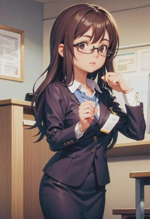 A normal office lady,Glasses,Long Hair,Brown Hair,Small breasts,One Woman