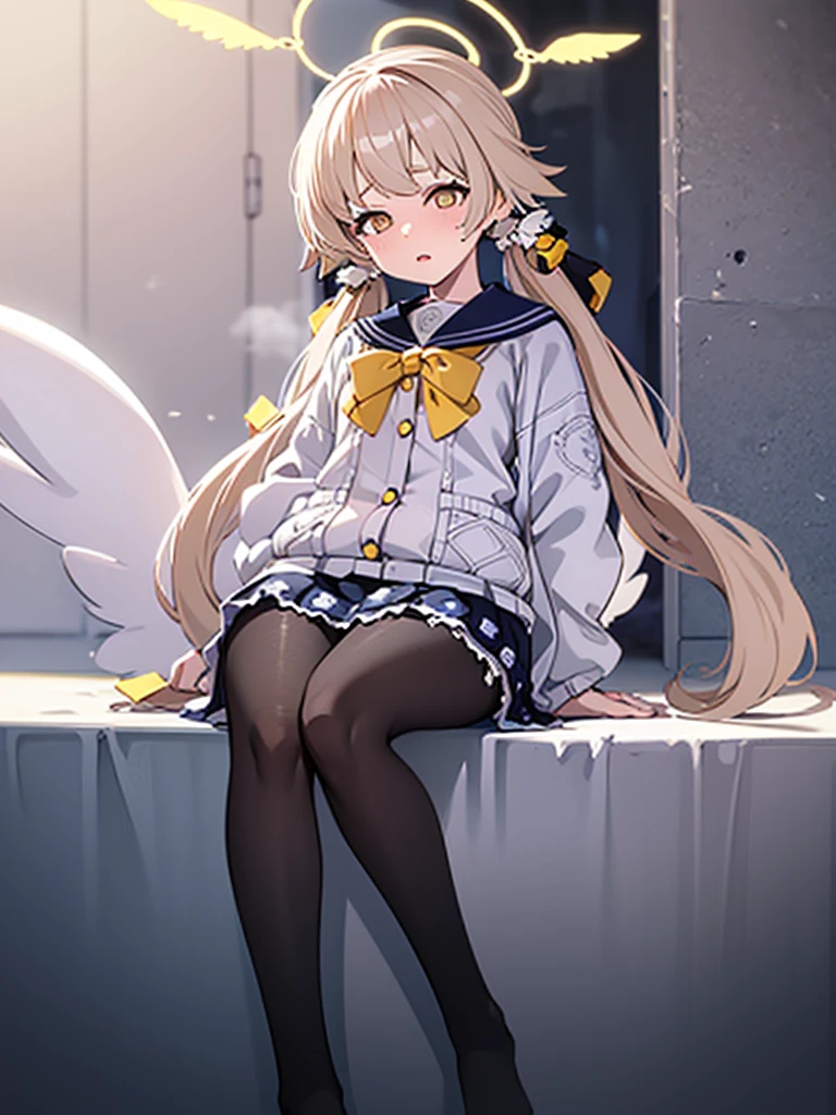 {best quality}, {very aesthetic}, {ultra-detailed}, {best illustration}, nsfw, 1girl, ajitani hifumi (Blue Archive), legs, footjob, toe on penis, spread toe, man, cum on toe, school uniform, black pantyhose, penis