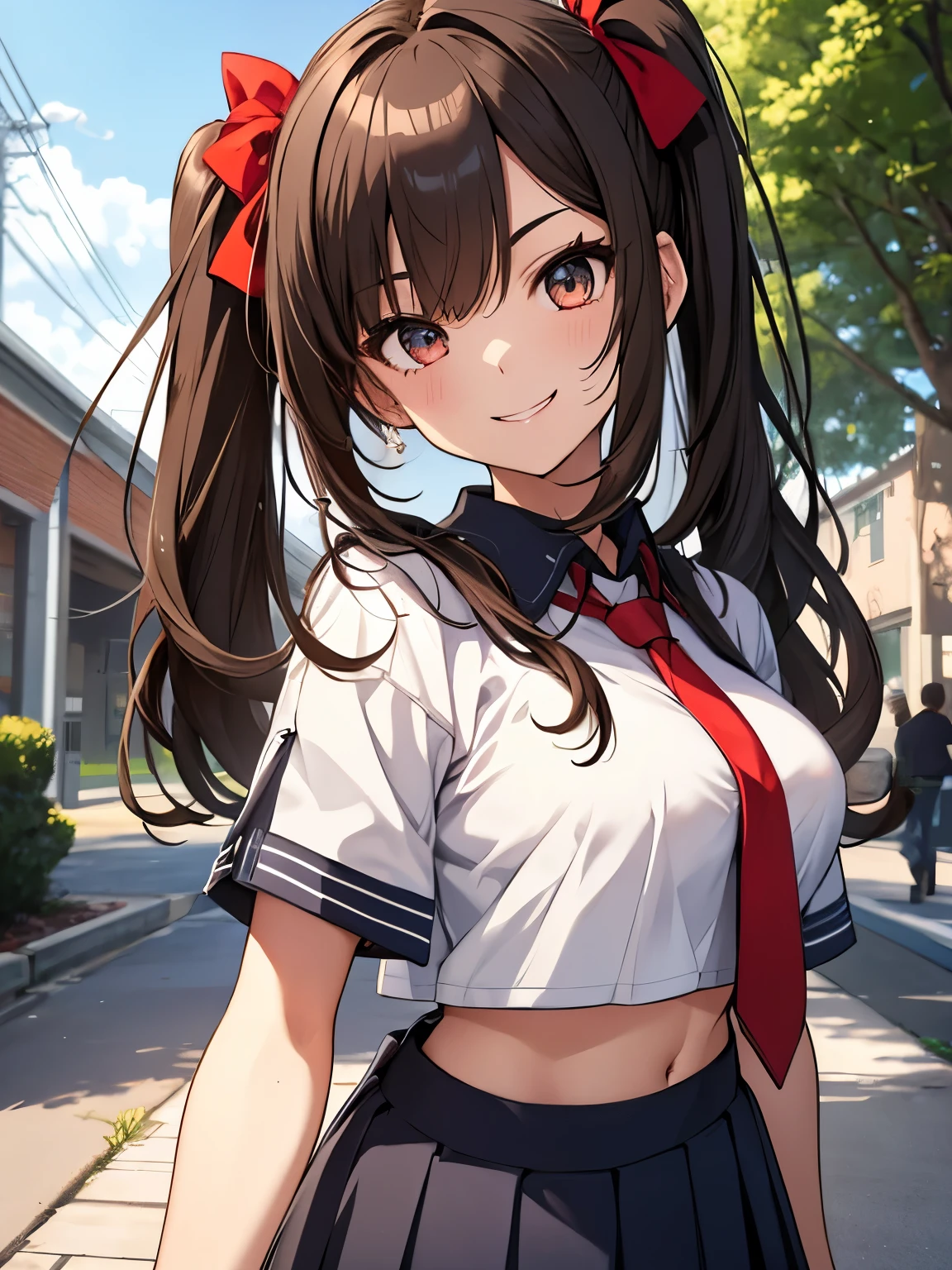 one-girl,Redeem winnings at the lottery center,(sideface),Brown hair, Hair Bow, aqua eyes, (big laughter),happy, laughing, excited, raised eyebrow, depth of field, cinematic lighting, vanishing point, first-person view, Wide-Angle, super detail, high details, best quality, best quality, 8k