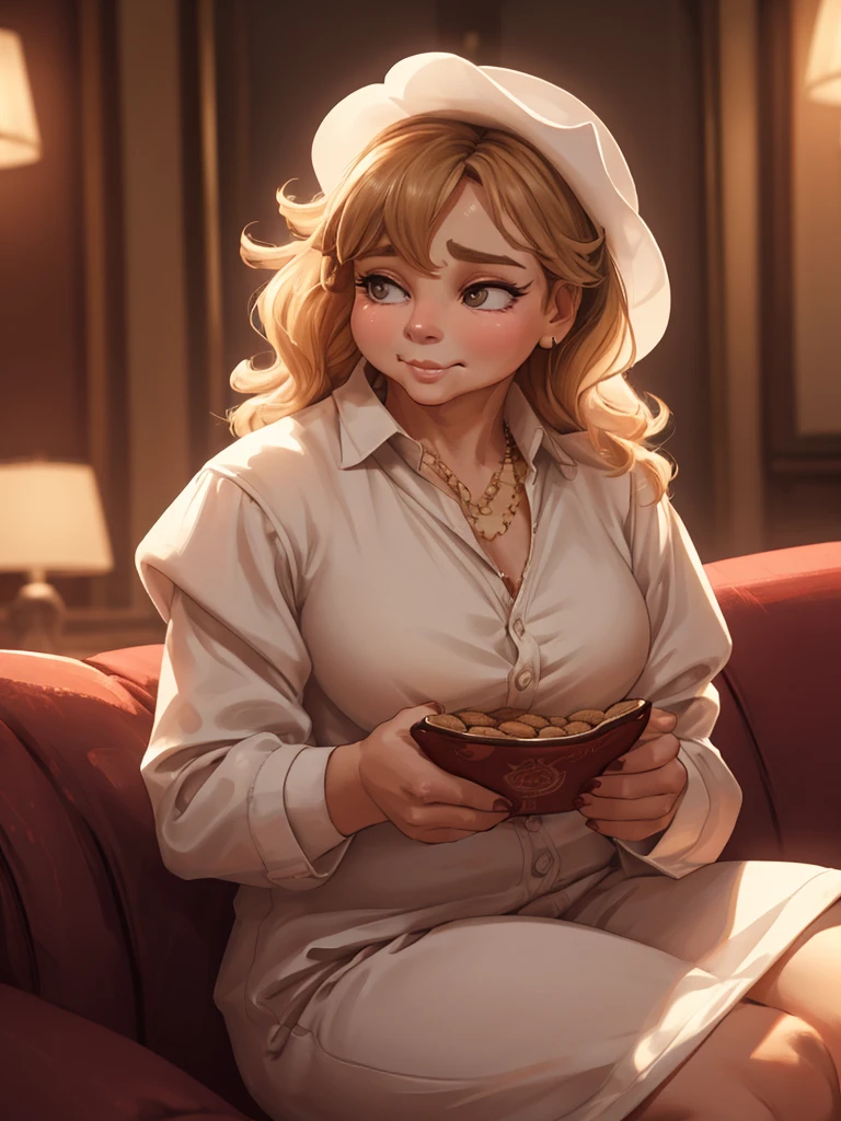 woman with shaggy beard, attractive, disheveled blond hair, amber eyes, half-open dressing gown, hair on shaggy breasts, drinks her coffee when she wakes up