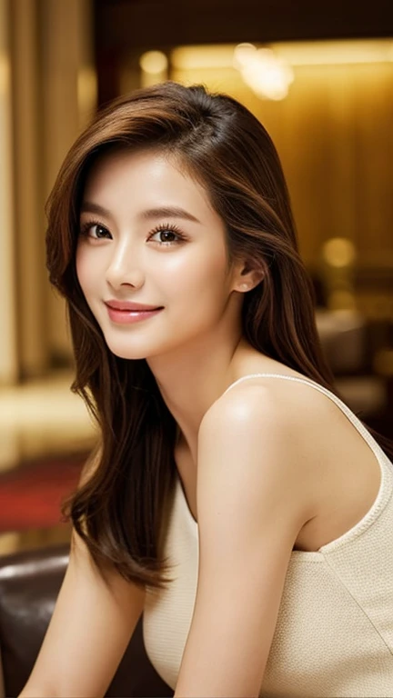 best quality, masterpiece, ultra high res, photorealistic, 1girl, offshoulder, smile, dramatic lighting,