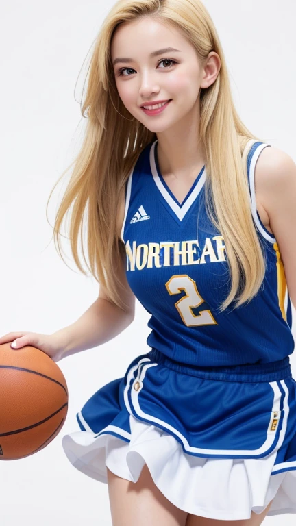 Teenage woman with white hair and blue eyes white skin playing basketball