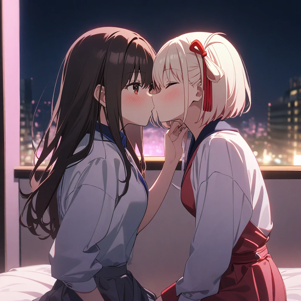 Cute girl practicing kissing face for role, closing both eyes
