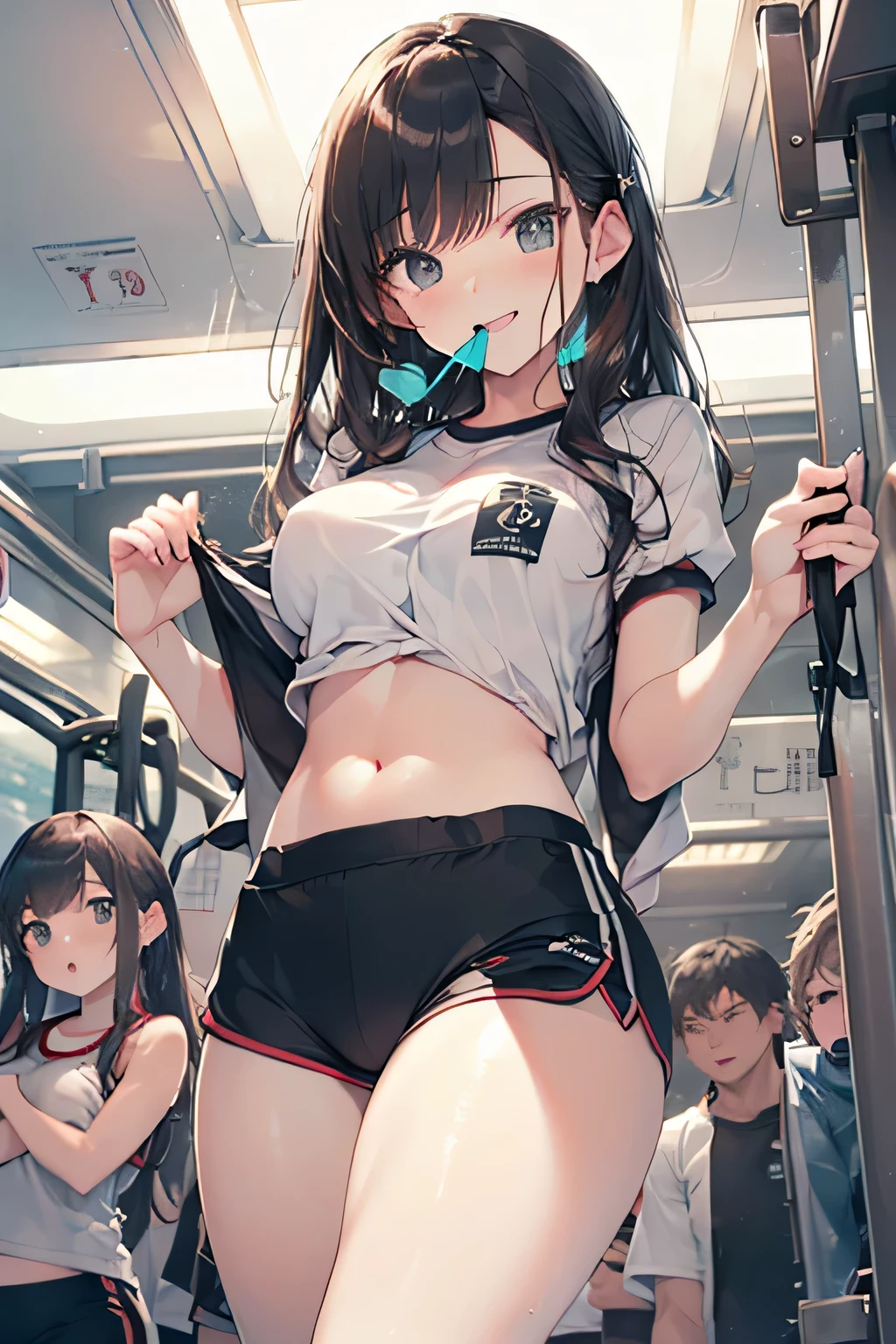 NSFW ４ｋqulity, top-quality, Misaka_mikoto, Brown-eyed, Short_hair, Ultra-small_Breast,）On a train　Blue lingerie　１4age　, bent over,　Bewitching　Break white bra for heavy sweating、Pink bra、Blue bra、Green bra、Greybra、Light grey bra、 Striped bra、Polka Dot Bra、Plaid bra、Cute bra、Kids Bra、Sportsbra、Camisole、Cotton panties, flat chest, half striped, short girls, loli, sweating, wet, kid, child, goo, slime, petite, small girls, surrounded by people, many people, groups watching, hands, touching, feeling, crying, hands touching, grabbing shirt, grabbing pants, grabbing arm, forced stripping, children playing, children touching, kids playing, kids touching, penetration, insertion, impact frame, men standing behind, squirting, soaked, rape, assault, attack, riding