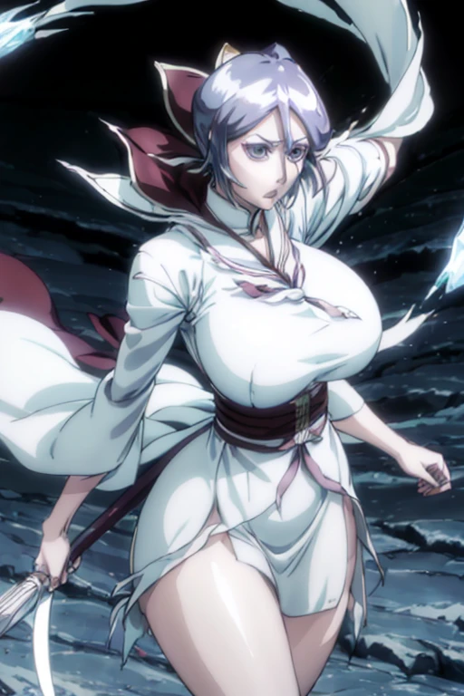 (Best Quality、masterpiece、Super A high resolution,{{{masterpiece}}},{{{Please redeem}}}, (Huge breasts:1.5), (Bent:1.5), (1 mature woman), (Kuchiki Rukia) 【Thousand-Year Blood War Arc】, One mature woman, Alone,Busty,Pure white hair, semi-long、The bangs in the middle extend diagonally downward to the left from the base of the nose。Ears hidden in hair, Strong lower body、Strong legs、whole bodyショット、Voluptuous body、Smell of erotic manga、Mature Woman、Plus size model、Thick thighs、Muscular thighs、Muscular calves、pubic hair、pubic hair、Big nipples、Large areola、豊かなpubic hair、太ったプラスサイズのMature Woman、,Beautiful clavicle、whole body、Open Mouth、White Gauntlet、Pure white medium hair、Distinctive bangs、Light purple eyes、Beautiful belly button、Bold cleavage、Beautiful white skin、White costume、White hakama and kimono、Hair ornament looks like thisIce crystal、(Kuchiki Rukia) 【BLEACH】Low-rise 、(Kuchiki Rukia) 【Captain of the 13th Division of the Gotei 13】 (Kuchiki Rukia) 【Thousand-Year Blood War Arc】Beautiful feet、(Kuchiki Rukia) 【Bankai：White Haze Canon】  ] (Kuchiki Rukia) [Zanpakuto：Snow White]、Eye shadow with professional detail ((White and crystal rosette dress Basque waist jumper skirt)))、((White and ice rosette dress Basque waist jumper skirt)),Mature Woman,Married Woman,Kuchiki Rukia) 【Bankai：White Haze Canon】  ] (Kuchiki Rukia) [Zanpakuto：Snow White](Kuchiki Rukia) 【BLEACH】【Snow White】Zanpakutoを持っている,【Snow White】Holding a sword,(clear pure white skin)(skin as clear as ice)(beautiful pure white body)(my whole body is frozen)(((Pure white skin of frozen ice and snow)))(Pure white skin of frozen ice and snow)