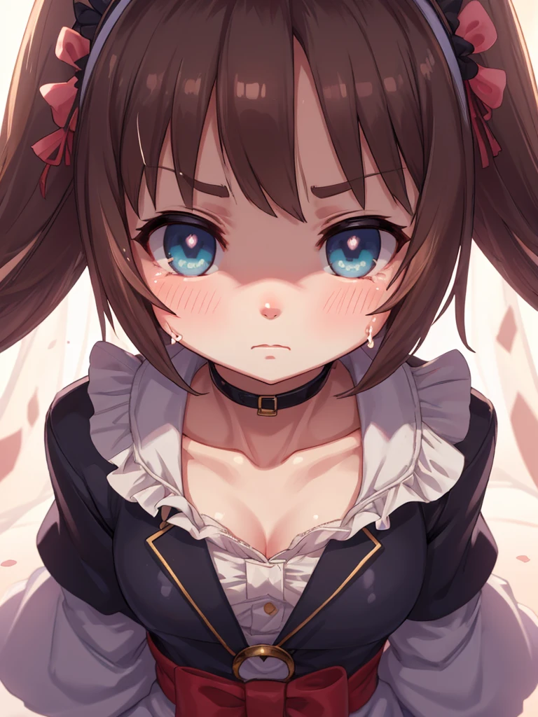 masterpiece, best quality, extremely detailed, illustration, 8k cg wallpaper, stunning art, nsfw, POV, tongues perfect crawl on 1penis completely, under glans between tongues, lying viewer under maids, ceiling, pet red collar, cooperative_fellatio, very cute profile, maid hairband, maid wear, drooling, long tongue out, in bed room, at early morning,