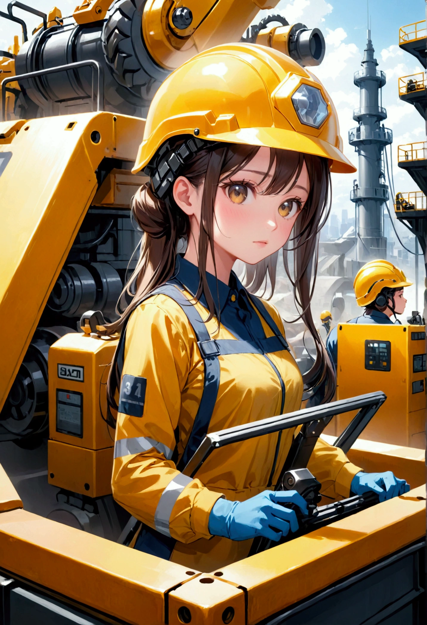 a sexy woman in revealing construction lingerie, posing on a bulldozer at an active construction site, beautiful detailed eyes, beautiful detailed lips, extremely detailed face and body, long eyelashes, toned muscular body, flawless skin, alluring expression, construction equipment, heavy machinery, construction site, steel girders, scaffolding, dust, hard hat, (best quality, 4k, 8k, highres, masterpiece:1.2), ultra-detailed, (realistic, photorealistic, photo-realistic:1.37), cinematic lighting, dramatic shadows, vibrant colors, gritty industrial style
