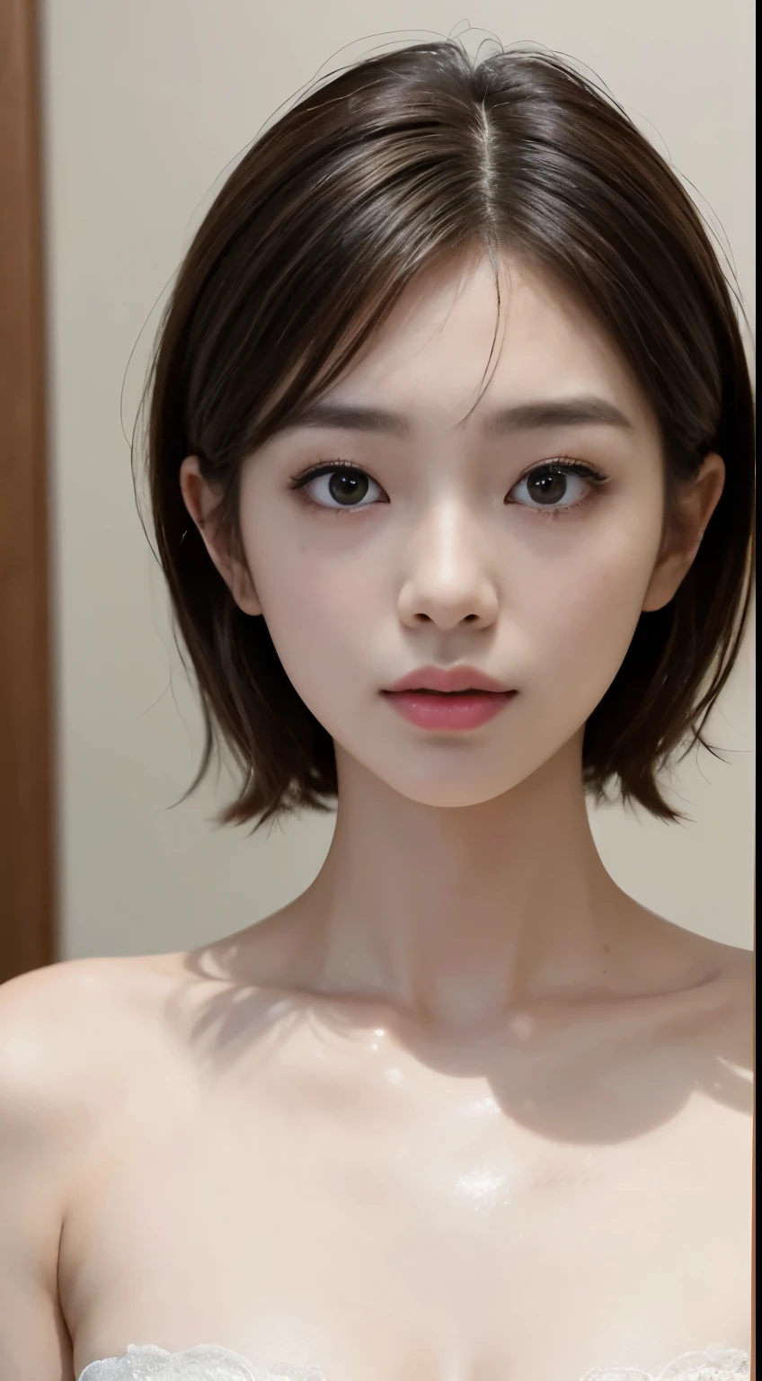 Highest quality、Ultra-high resolution、(Realistic:1.4)、((Full nudity))、Beautiful Eyes、Beautiful breasts、Realistic skin texture、Thin pubic hair、NSFW, 8K quality, 8K Ultra, 10x more pixels、Highly detailed cute face、Detailed lips、Detailed eyes、double eyelid、Natural Makeup、（Kind eyes）、((Cute Girls))、Perfect balance、Short Hair、((A lustful look))、((Very soft breasts))、((Realistic skin type))、((Realistic Skin))、(Saggy breasts)、((having sex with me))、((Very immersive))、(Very realistic)、((Close-up of face))、((Beautiful nipples))、(Please feel it with me)、((It feels good))、