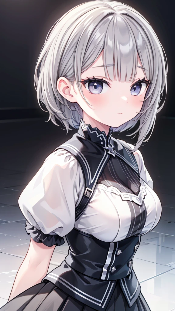 2B, nier automata, blue eyes, mature woman, mature face, white hair, glossy lips, mature body, medium breast, dirty alley, dirty area, (stuck in wall, body in wall), above view, grabbing dick, handjob