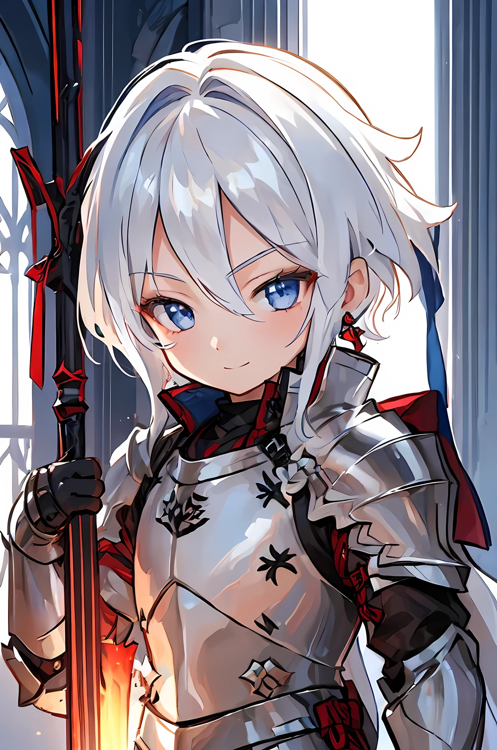 ((masterpiece)), accurate, textured skin, ((super detail)), high quality, high details, highres, best quality, chibi, knight, male, white hair, light smile, Smug face:1.2, steel armor, 2 heads, deformed character