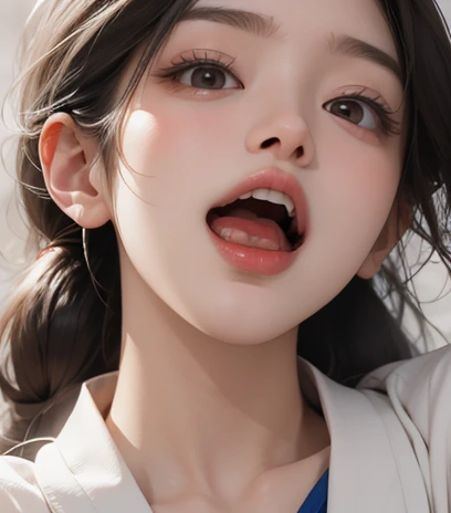 ExtremelyDetailed Kawaii girl Face,(Close-up Sweet lips), glossy lips with beautiful details, Coquettish tongue, Kissing to camera, towards the viewer, 8K TopQuality masterpiece,an extremely delicate and beautiful (ProfessionalPhoto:1.37), {Amazing|finely detail|official art|incredibly absurdres},ultra-detailed close-up shot, close up, (fish eye lens), wide lens, macro lens, Detailed reflective Eyes ElaboratePupils with (sparkling highlights:1.28) (Delicate Voluminous LongEyelashes:0.88), {(Tilted face:1.22)|Visible back of throat|saliva drips|naked shoulder}, (Dripping juice on tongue:1.23) snow particles
