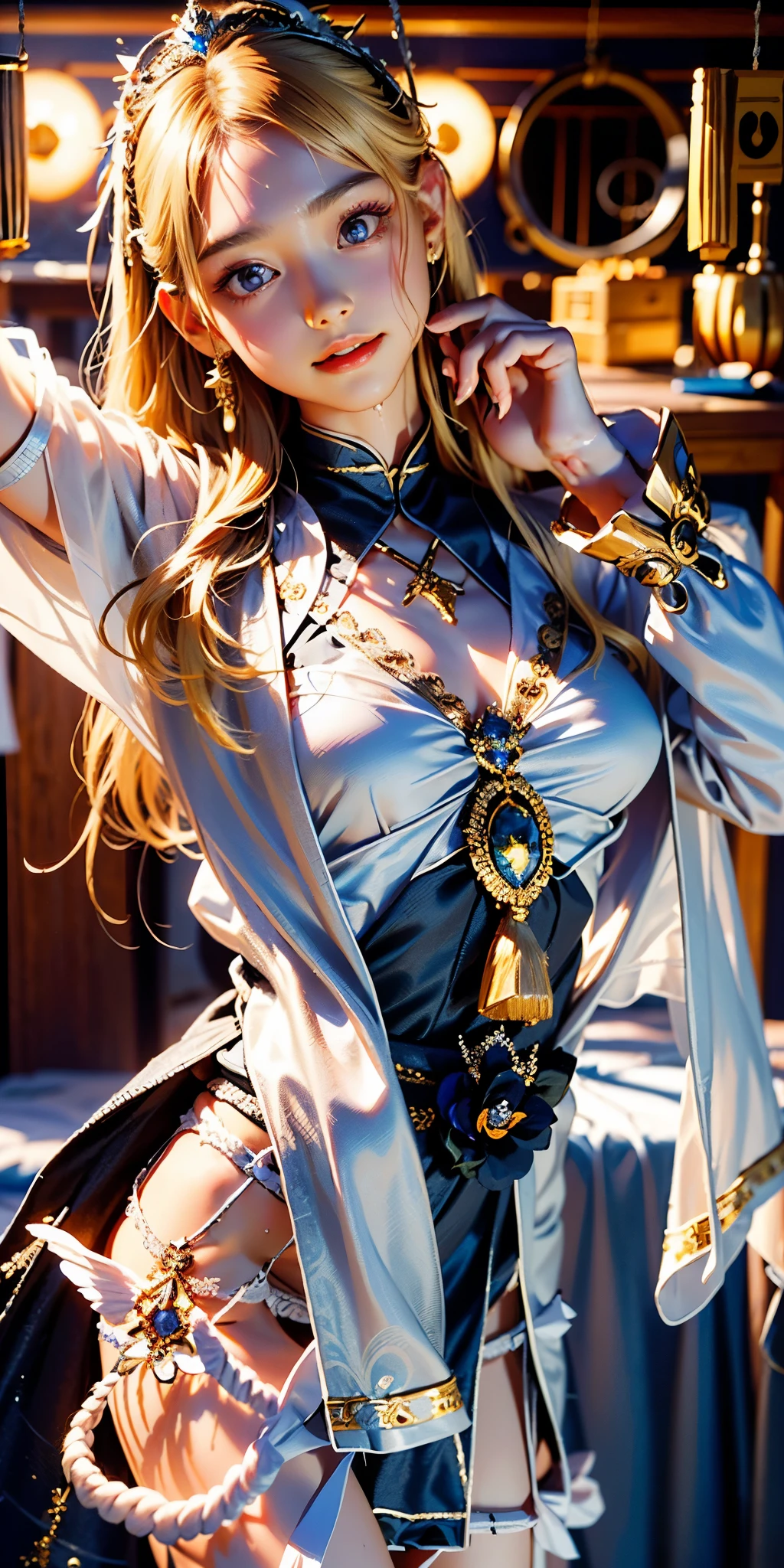 (ultra realistic,32k, masterpiece:1.2),(high detailed skin:1.1),( high quality:1.1),
<lora:klaudia_valentz:0.8>klaudia_valentz,parted lips, long hair, braid, hairband, bare shoulders, pantyhose, skirt, bow, black pantyhose, cleavage, ribbon, hair bow, serenity springs, tranquil waters, healing energies, sanctuary of serenity, huge breast,large breast,fighting stance pose, <lora:add_detail:0.99>,
(bioluminiscent:1.1),