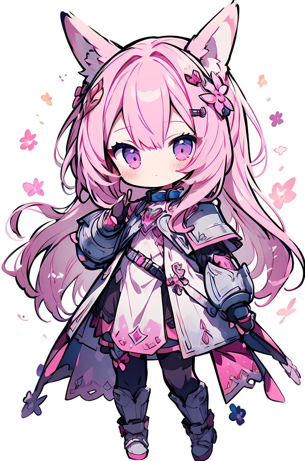 ((masterpiece)), accurate, textured skin, ((super detail)), high quality, high details, highres, best quality, chibi, knight, girl, pink hair, light smile, Smug face:1.2, ((steel armor)), 2 heads, deformed character, rabbit ears