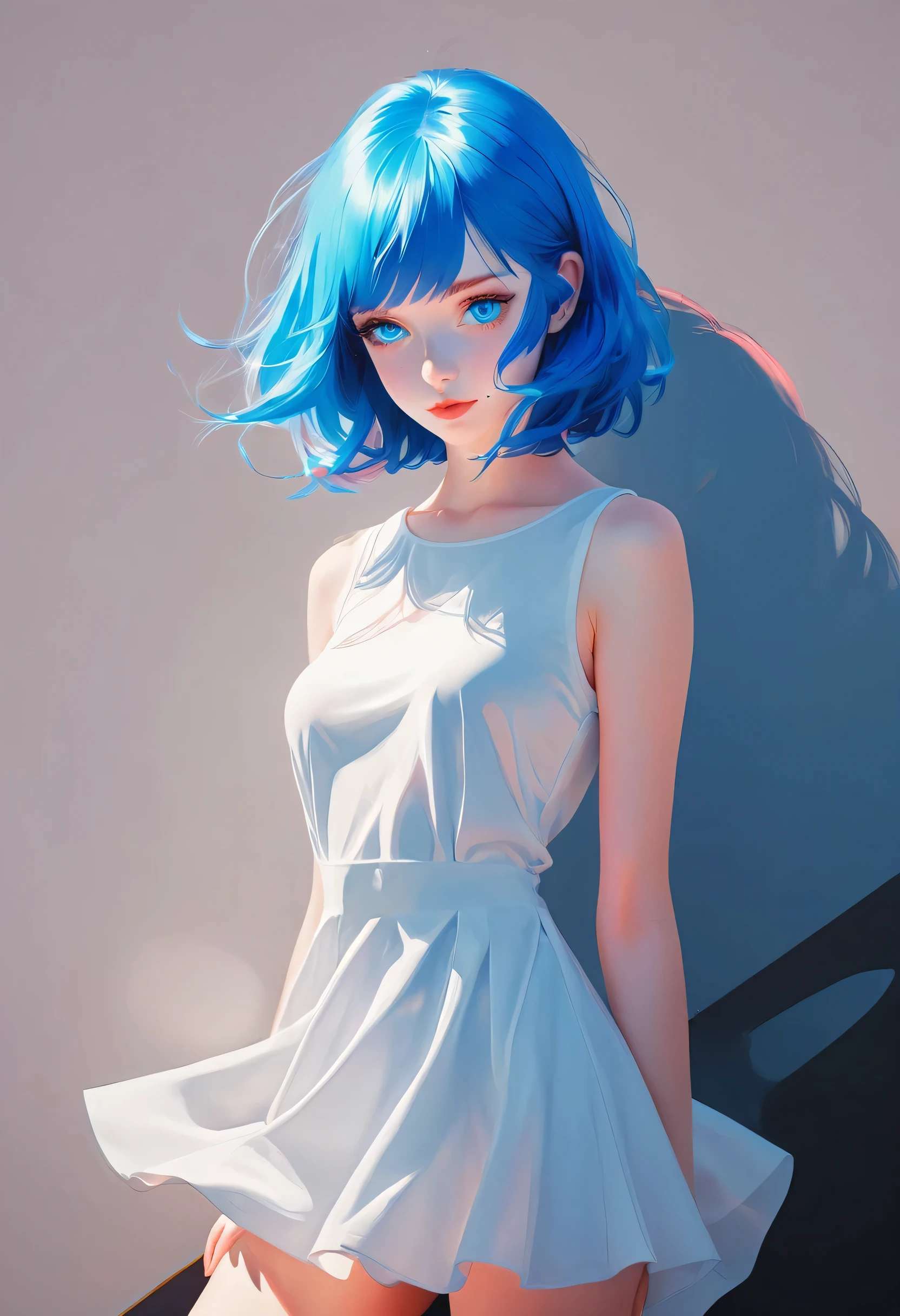 anime girl with blue hair and blue eyes in a black background, a character portrait by Ilya Kuvshinov, trending on pixiv, shin hanga, sayori, kuvshinov ilya, ilya kuvshinov face, girl with blue hair, illya kuvshinov, blue aura, kuvshinov, with blue skin