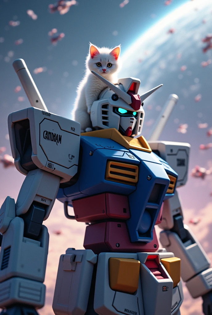  The Cutest White Kitten in the World Riding Gundam、universe space、Realistic、 Lots of Mobile Suits 、 Flying Beams 、A powerful composition、Cinematic Proof 