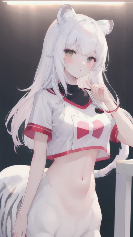 (best quality, masterpiece), 1 girl, centaur, It takes, White skin, Korean  , exposing the abdomen,belly button t-shirt, 아름다운 소녀 perfect wolf photo, perfect wolf photo