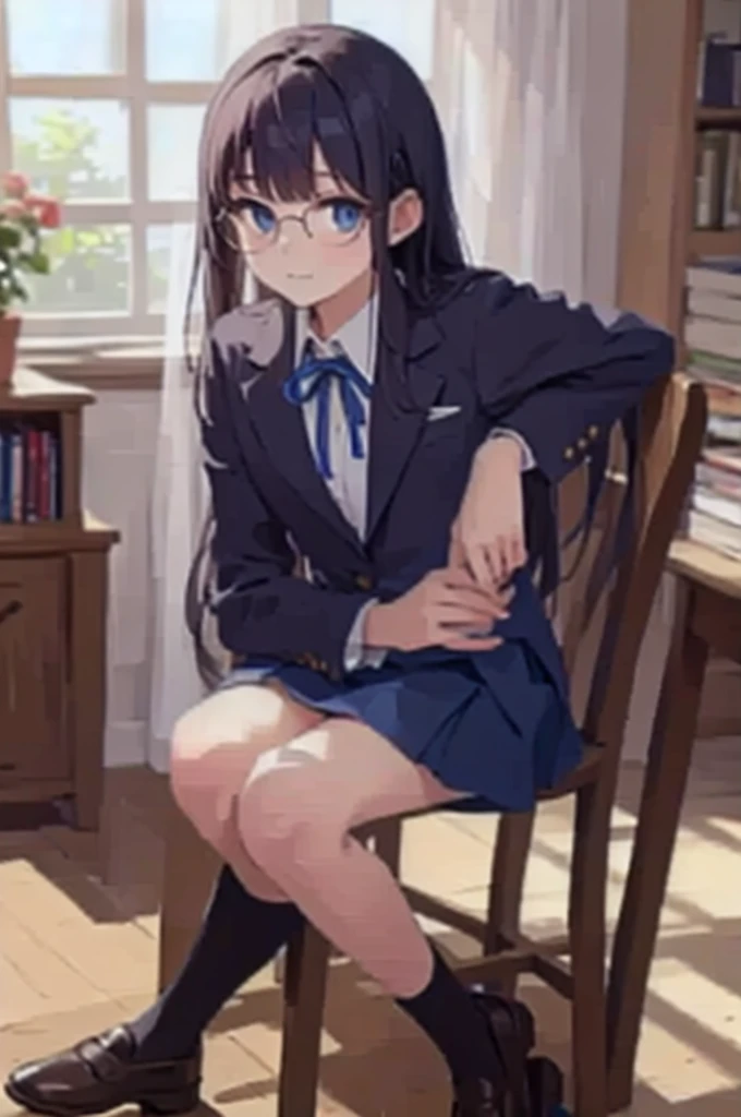 (highest quality、masterpiece、Official Art、High resolution:1.2)、Highly detailed CG uniform 8K wallpaper、Clear images、Very detailed、(The only girl:1.2)、woman, (Skin with attention to detail:1.2)、secretary、formal, , Wearing a black suit, Black jacket, (White shirt with a wide open chest), (very long pencil skirt:1.5), Skirt and thighs、、(Super realistic black pantyhose:1.3), (square glsses:1.4), Sit at the bay window、High heels、Full Body Shot (urination:1.5)