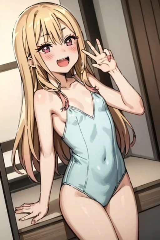 ((Best Quality)), ((masterpiece)), (be familiar with), Perfect Face, indoor, bedroom, Watching the audience,
One woman, Kitagawa Marin,
Open Mouth, Ecstatic expression, blush, smile,
Small breasts, Flat Chest, , , *****, Girl,
Long Hair, Long Hair,
Leg spread,