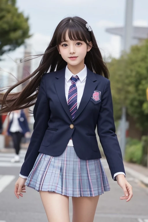 A shy 14-year-old junior high school girl with long black hair wearing a school uniform.
