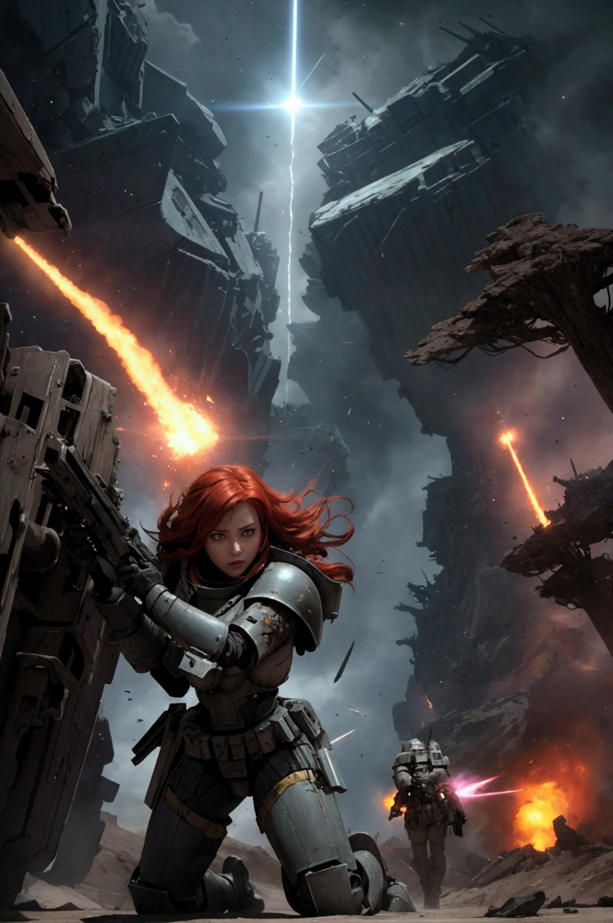 half body, ((apocalyptic)), action photo of a red head woman attacked, punk, next to ruins, blood, nsfw, detailed face, eyes, clothed mouth, corrupted clothes, (masterpiece:1.3), (best_quality:1.3), (ultra_detailed:1.3), 8k, extremely_clear, realism, (ultrarealistic:1.3) <lora:Valencia_v1.1:0.2>  <lora:Hell2_v1.0:0.2> <lora:SyFyEye1_v1.0:0.2>  <lora:MercedesBlanche_v1.0:0.4>  <lora:EdobCar_v1.0:1.0>