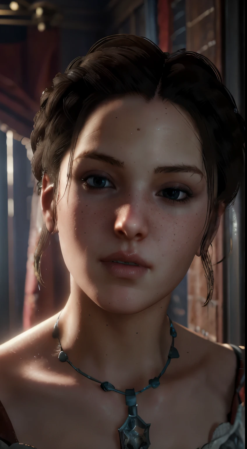 a young woman, Evie Frye, beautiful detailed eyes, beautiful detailed lips, extremely detailed eyes and face, long eyelashes, soft delicate porcelain skin, comfy clothes, seductive expression, posing seductively, bedroom interior, warm lighting, high quality, photorealistic, intricate details, conceptual art