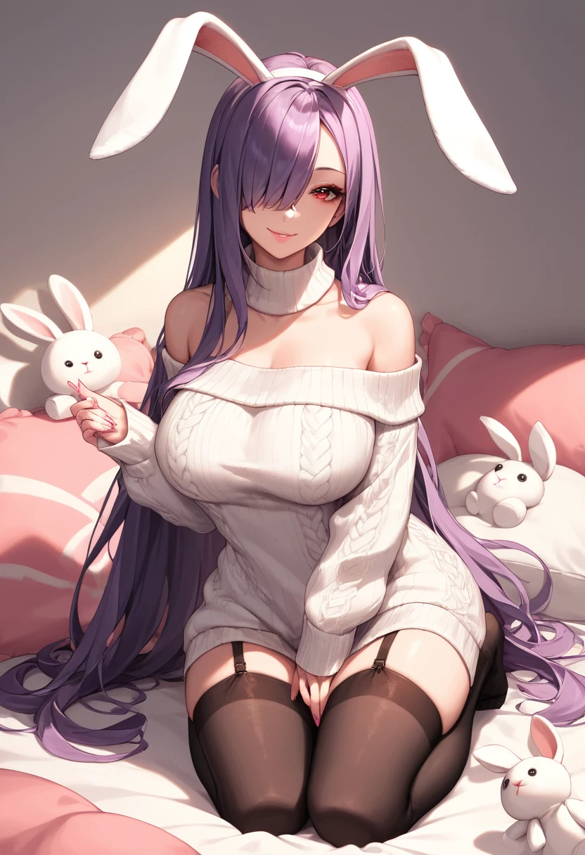 realistic,highest quality, ultra detail, High-quality CG rendering, The most delicate and beautiful, Floating gently, High resolution, (1 girl), (Highest image quality,4K,8K,masterpiece:1.2) ,light purple hair,Rabbit,Bunny ears,long hair,red eyes,(Completely naked:1.5),room,Upper body,lying on the bed,defeated,,(slightly bigger breasts:1.5),sleep,Are sleeping,closed my eyes,open your mouth a little,face down,