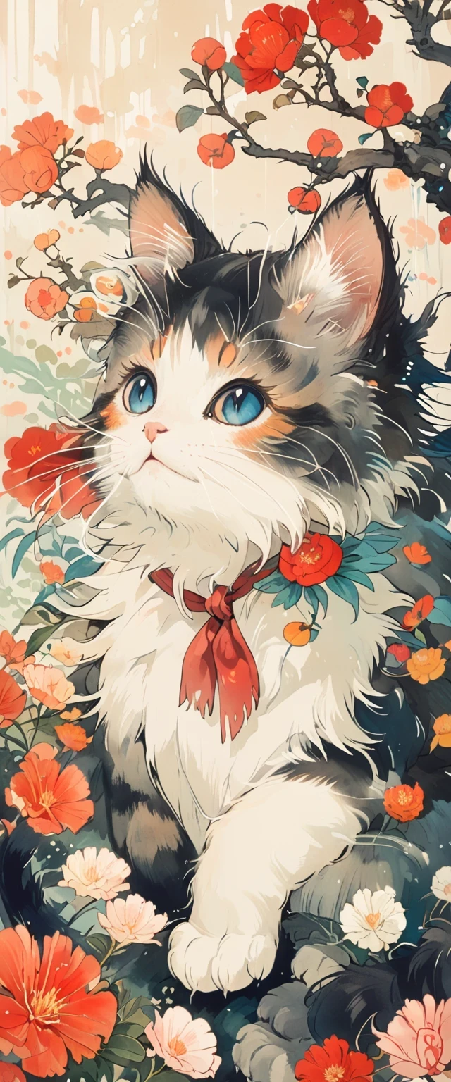 Cozy Single Cat , cat focus , studio ghibli inspired