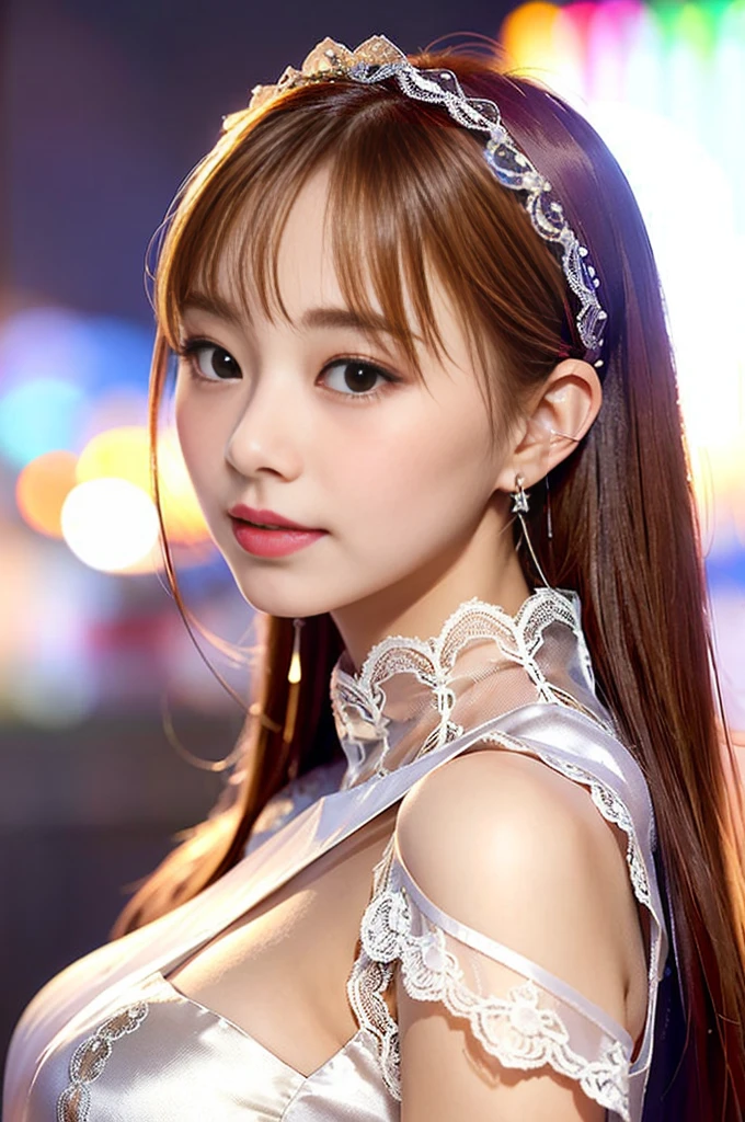 Very bright backlight, {美しくdetailedな瞳},((Large Bust)), Natural and soft light, Hair swaying in the wind, beautiful,smile, Small earrings, ((Model pose)), Glamour body type,Model Body,((Narrow waist)),(Colorful Hair, Half redhead, half blonde:1.2), Real Hands, Top quality masterpiece, Realistic, 超detailed, detailed, High resolution, Perfect dynamic composition, Cinematography, beautifuldetailedな目,Beauty Mix, ( wear a pure silk dress with platinum lace:1.5),(Tilt your head:1.5),((Small hair accessories:1.3)),Accepting reality,(Black Background:1.3)
