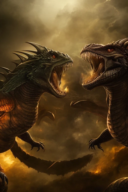 2 muscular dragons wearing thick diapers,boxing match,detailed anatomy,highly detailed scales,powerful claws,menacing expressions,dramatic lighting,dark fantasy,cinematic composition,chiaroscuro,moody color palette