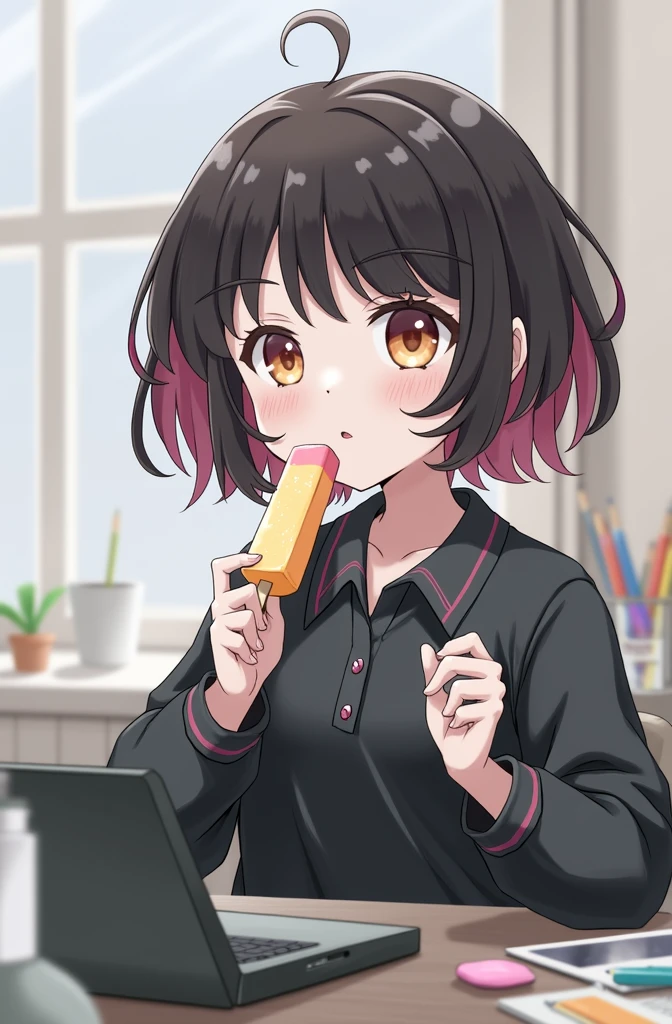 Sit on the sofa,looking ahead,from above,handjob,side view,face focus,open mouth,tongue out,cum on tongue,lick,(1girl,Beautiful 14 year old girl),((Slender,Small breasts,Baby Face,Small face,)),looking at viewer,Black Hair,bangs,two side up,Gray Eyes,Drooping eyes,slit pupils,narrow eyes,collarbone,white t-shirt,off-shoulder look,midriff peek,Black short skirt,Beautiful and detailed anime art,Mischievous smile,Dimly lit room,Simple Background,Gray background,Low lighting