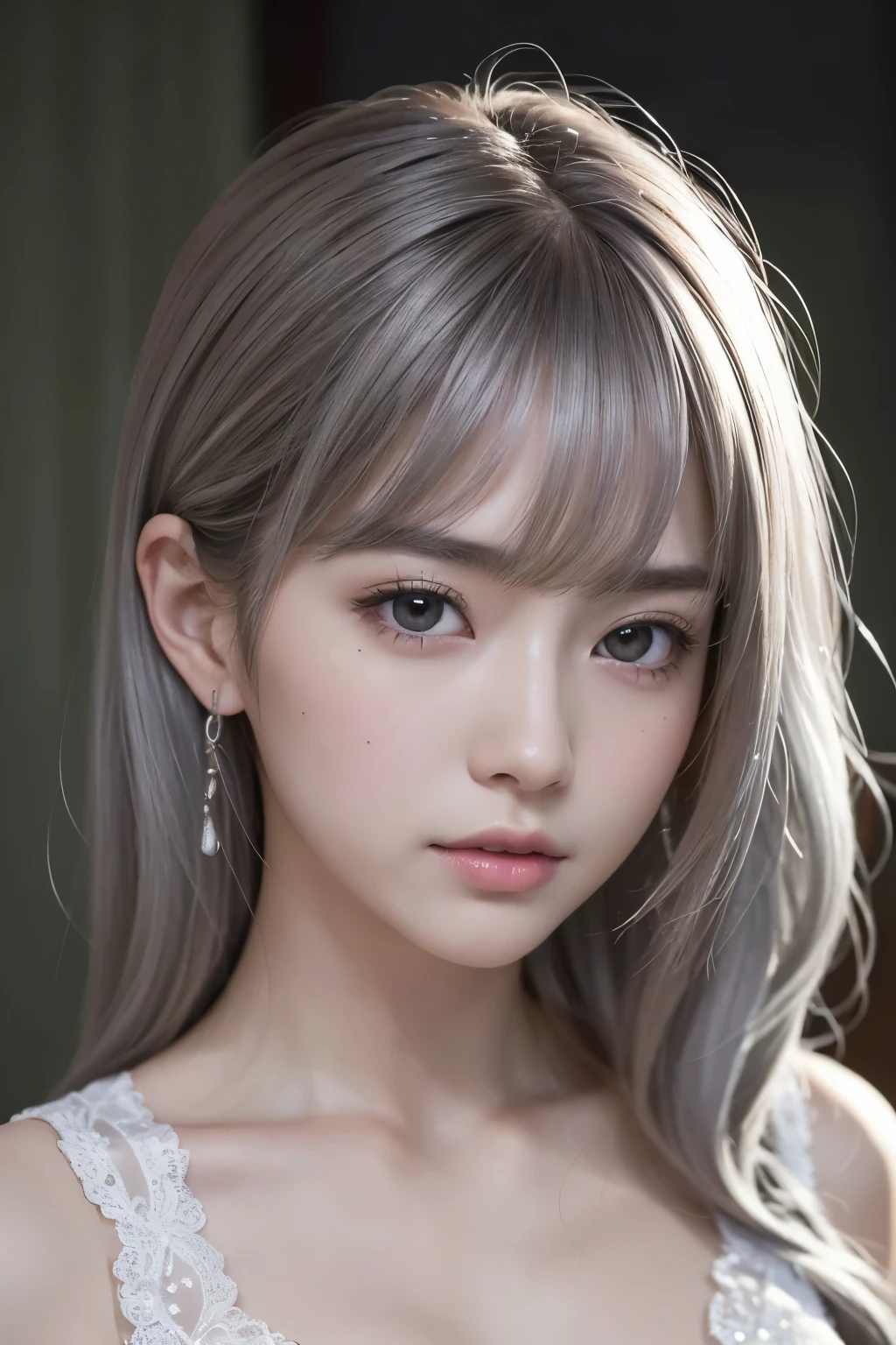 masterpiece, 8k, Award-winning photography, photoRealistic, Realistic, 非常にdetailed, Ultra-high resolution, Ray Trakun, ///1 person, The most beautiful, 20 years old , (sexy, Japanese Idols), (Gray Hair:1.2),///Human details Shiny skin , detailedな肌 , Beautifully detailed face,RAW Photos, (Best Quality, detailed:1.3),Best Quality, (非常にdetailedな), ハイパーdetailed, (繊細でdetailedな), (複雑なdetailed), (Cinematic Light, Best Quality Backlights), Clear lines, From below, solo, soft Light, Mysterious, , soft, Curly Hair、Girls&#39; honest impressions, Ocean, fairy tale, whole body,  perfect body, Firm and shapely breasts, Accentuate the cleavage, A firm, shapely butt, Lace underwear, Cute Smile,(Sweaty body:1.3)