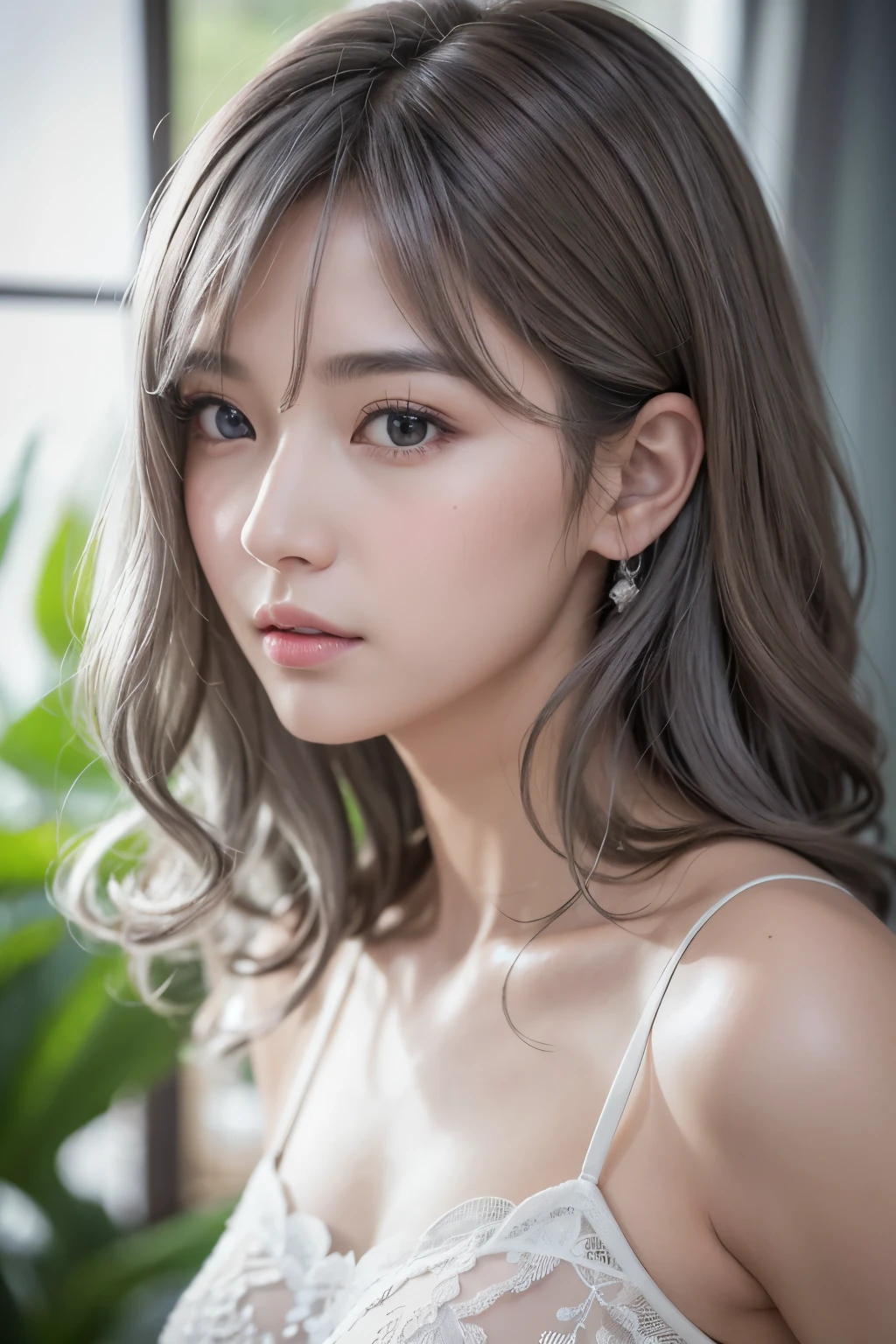 masterpiece, 8k, Award-winning photography, photoRealistic, Realistic, 非常にdetailed, Ultra-high resolution, Ray Trakun, ///1 person, The most beautiful, 20 years old , (sexy, Japanese Idols), (Gray Hair:1.2),///Human details Shiny skin , detailedな肌 , Beautifully detailed face,RAW Photos, (Best Quality, detailed:1.3),Best Quality, (非常にdetailedな), ハイパーdetailed, (繊細でdetailedな), (複雑なdetailed), (Cinematic Light, Best Quality Backlights), Clear lines, From below, solo, soft Light, Mysterious, , soft, Curly Hair、Girls&#39; honest impressions, Ocean, fairy tale, whole body,  perfect body, Firm and shapely breasts, Accentuate the cleavage, A firm, shapely butt, Lace underwear, Cute Smile,(Sweaty body:1.3)