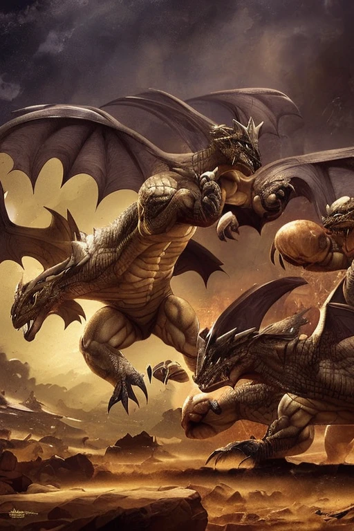 2 muscular dragons wearing thick diapers,boxing match,detailed anatomy,highly detailed scales,powerful claws,menacing expressions,dramatic lighting,dark fantasy,cinematic composition,chiaroscuro,moody color palette