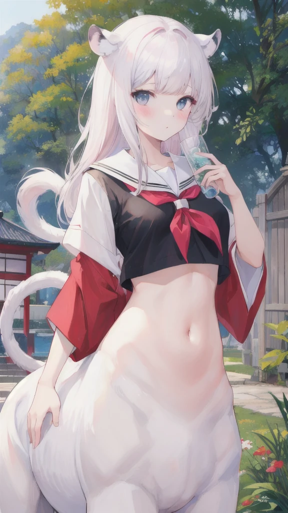 White color hair,shrine maiden clothe,black lence stockings,huge tit,Bare chest,,The neck is tied,Barefoot,The whole body is tied。Pee。