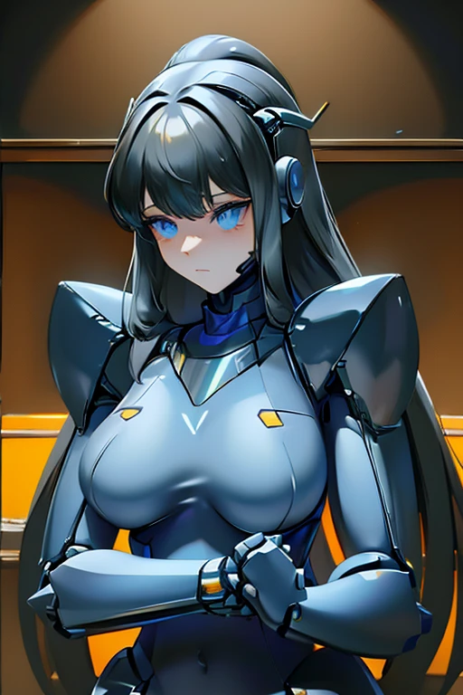 (masterpiece),(Highest quality),(Super detailed),(Best illustrations),(Best Shadow),(Absurd),(Detailed Background),(so beautiful), 16K, 8K, 4K,(Best Shadow),robotization,woman ,big bust,Robot Joint ,Metal skin,Black robot Suit,long hair,a black robot suit that covers the whole body,robot hand,cyber bodysuit,mecha head,(Detailed hands and fingers:1.2),Ball joint robot body,doll joint,beautiful face,beautiful robot girl,robotic eye,robotic hands,(no more human skin),android girl,cyborg girl,F cup, sexy body,(machine made joints:1.2),(machanical limbs:1.1),(blood vessels connected to tubes),(mechanical vertebra attaching to back),(mechanical cervial attaching to neck),no messy picture style,no emotion