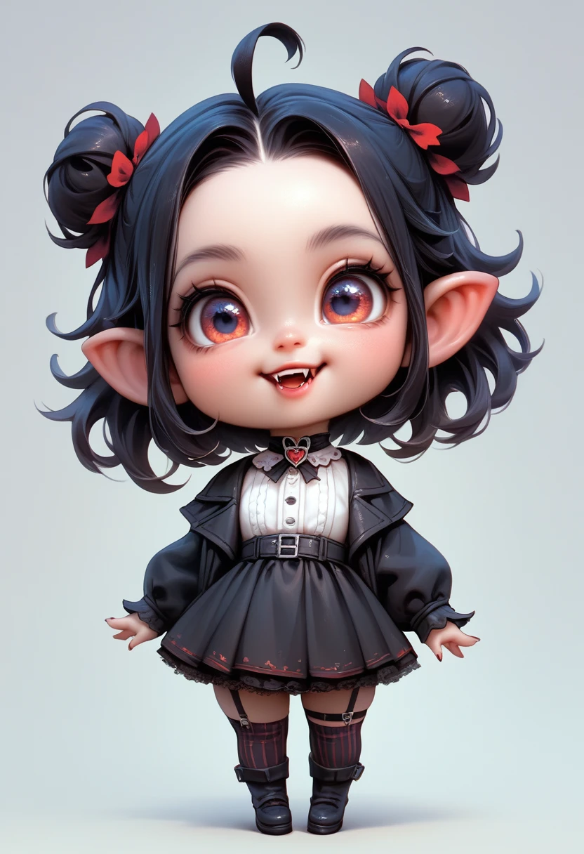 cute chibi vampire with huge eyes flyling through a dark forrest
