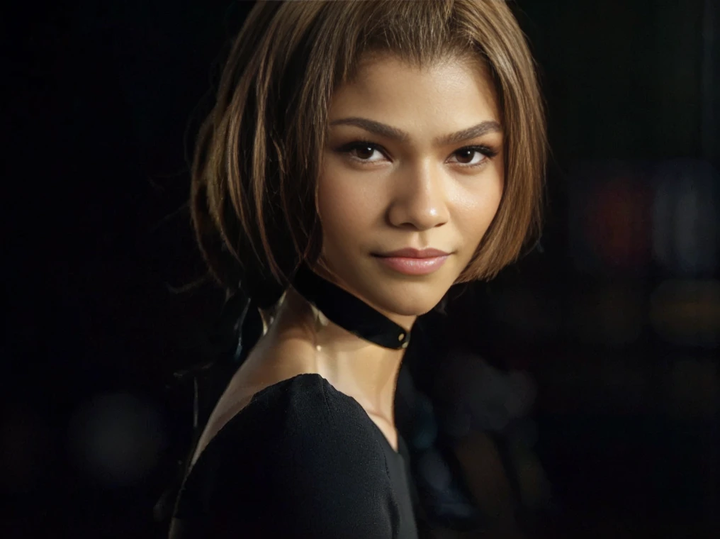 (zendaya:.4), (32k:1.5, Highest quality, masterpiece, Ultra-high resolution), Professional camera work:1.6, Highly detailed skin and face textures:1.3, Captivating portrait:1.2, Very accurate, Very detailed, 1 adult female, Incredibly slim body, sense of loss, Sadness, Expressions of sadness,  Small face, (()), (medium shot), (smile)