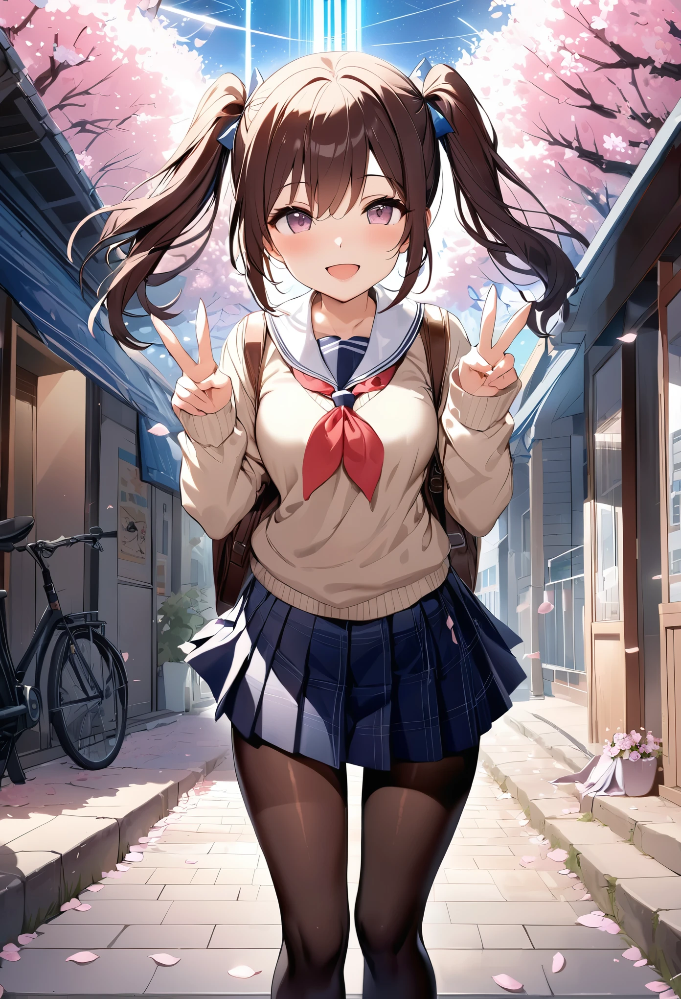 (alone:1.5),girl1人\(very cute,Soft Skin,(girl:2.0),Child's body shape,Dark Eyes,(12 years old),Black Hair,Shiny Hair,Braided twin tails,Pink Skirt,White jacket(Blue Ribbon\),Red School Bag\(Becomes a burden\) , To the camera,Cute Smile,Please wave your right hand,white breath,Rural Areas,shining white snow,blue sky,Beautiful Clouds,quality\(8k,Very detailedなCGユニットの壁紙, masterpiece,High resolution,top-quality,top-quality real texture skin,Surreal,Increase the resolution,RAW Photos,highest quality,Very detailed,Cinema Lighting,Ray Tracing,)