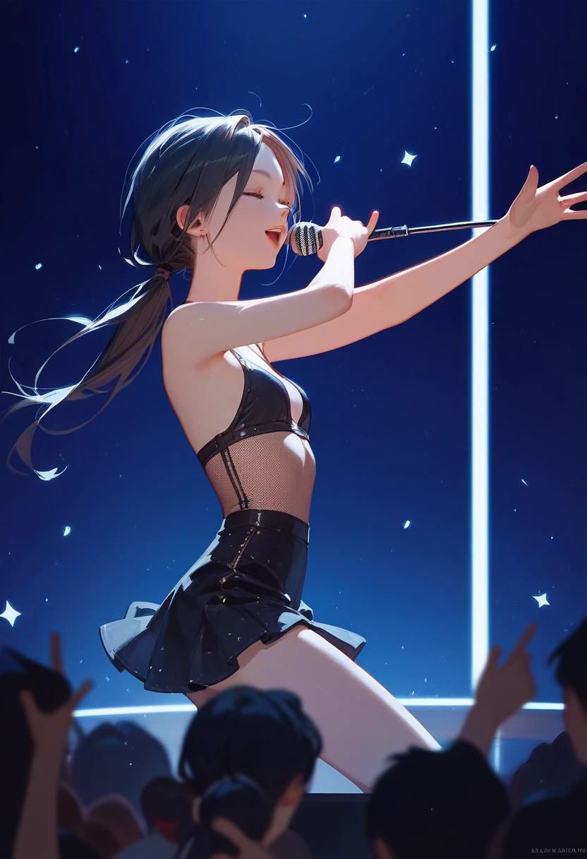 {{{masterpiece}}}, {{{best quality}}}, {{ultra-detailed}}, {illustration}, {{an extremely delicate and beautiful}}, (Best quality, 8k, 32k, Masterpiece, UHD:1.2),Photo of Pretty Japanese idol girl, top quality, best quality, realistic, unity, 8k wallpaper, official art, extremely detailed wallpaper,(3girls:1.5),((with lots of decorations) pink dress idol costume:1.2), (sweaty skin:1.3),,Child,(big smile:1.3),(take the spotlight:1.1),(stand microphone:1.5),(sing:1.5),(very short bob hair:1.3), (colorful hair:1.3),earrings,looking at viewer,(high detailed skin),realistic body,(small breasts:1.4),cute girl,no makeup, famous japanese idol,(standing),(low view),(lift skirt:1.1),(show off panties:1.2),(open panties:1.2),(colorful race panties:1.3),(panties juice:1.4),(looking at viewer:1.1),(idle stage :1.5)