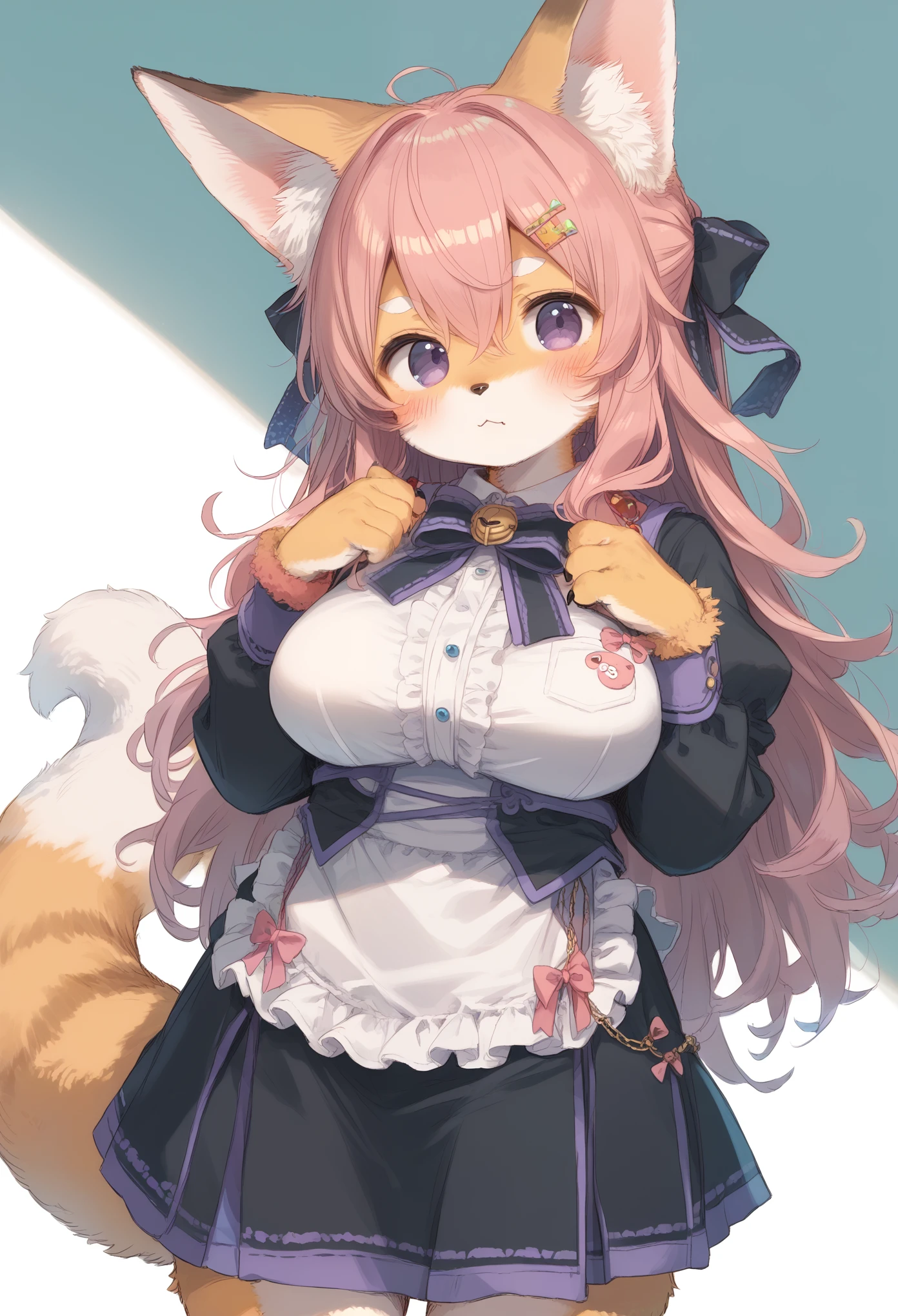score_9, score_8_up, score_7_up,source_anime,rating_safe,cute,kawaii,BREAK uncensored,1girl, solo, purple eyes, long hair, bow, pink hair,blush, hair between eyes,large breasts,anthropomorphic, animal ears, animal tail, body hair, costume, furry, kemonomimi, hybrid,Kentauros