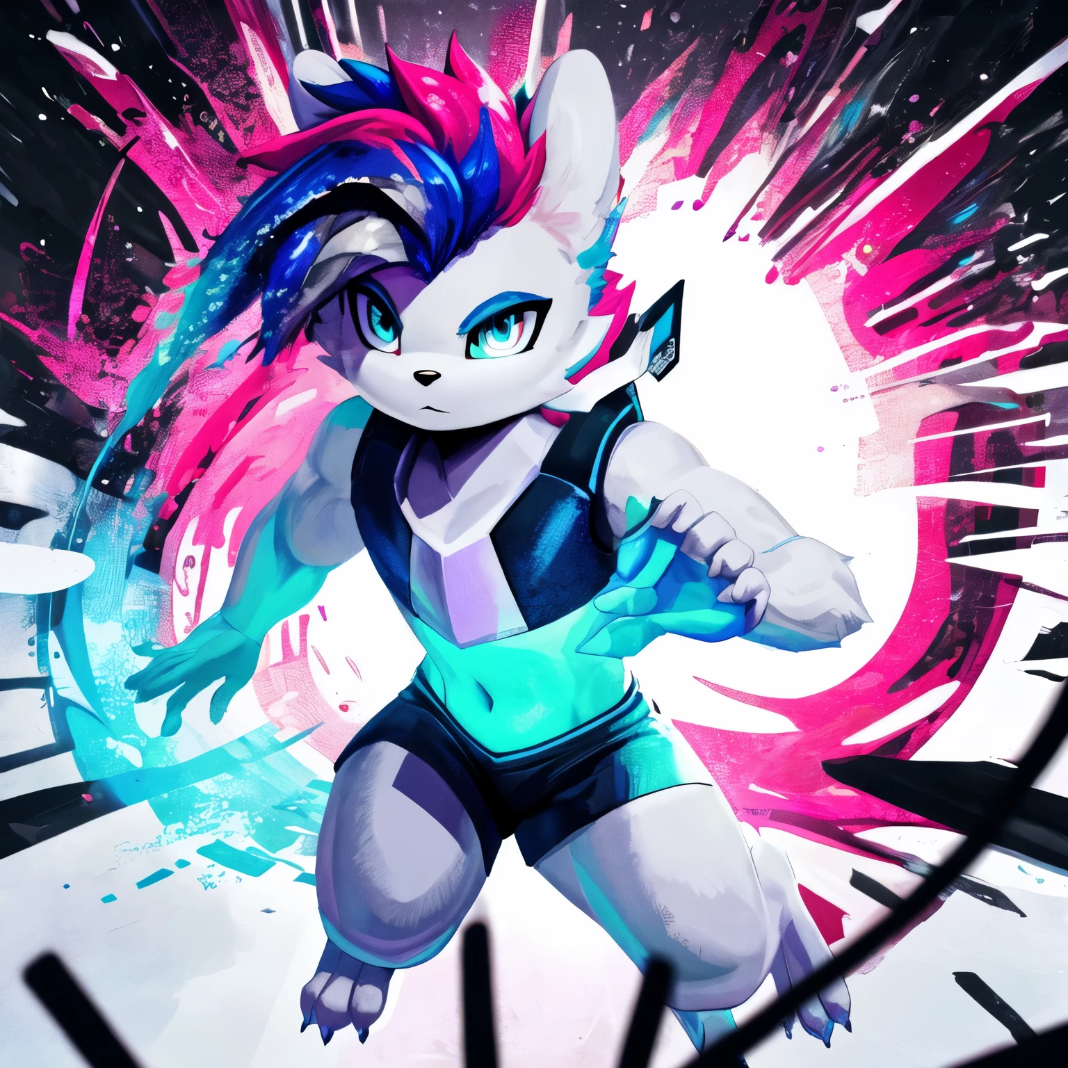 Femboy appearance , cuerpo Slugcat , ((dyed hair )) , Dynamic lighting dynamic shadows, Large 8k resolution thick anthro, white fur background Dynamic Futuristic